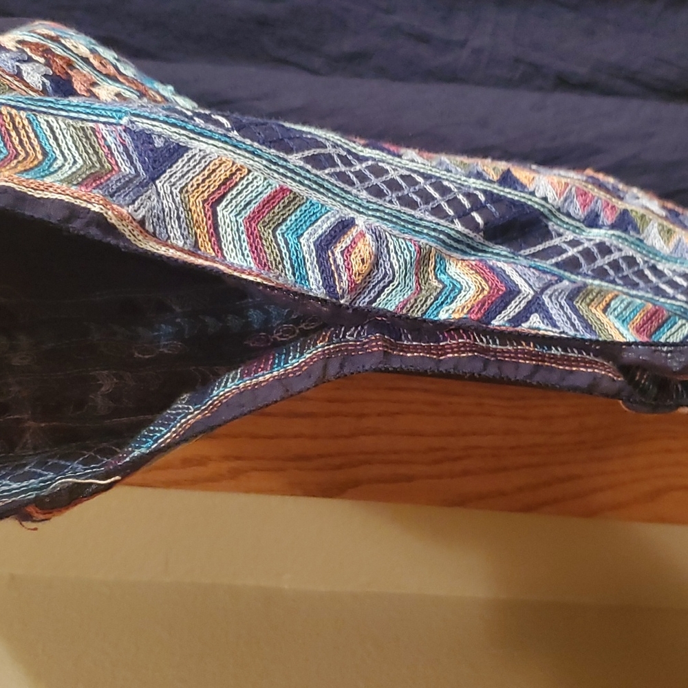 Navy Boho Embroidered Poncho Sleeve Blouse - Picture 2 of 3